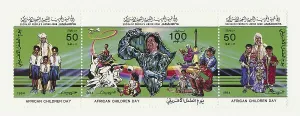Stamp from Libya with Muammar al-Gaddafi