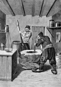 Stamping of roasted coffee in Batum i year 1880