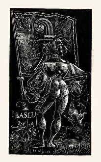 Standard bearer of Basel, white-line woodcut by Urs Graf