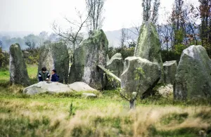 Standing stones of the megalithic tomb Chestnuts Neolithic long barrow, Addington, Kent, England, UK 1983