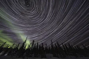 Fascination Winter - Magic Of The Northern Light Prints: Star trails with Northern Lights over Pallas Yllaestunturi National Park