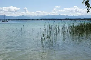 Starnberger See south of Munich Upper Bavaria Germany in front of the mountains near Kochelsee