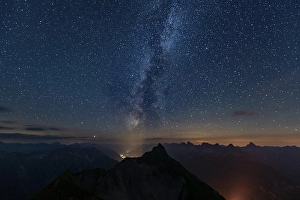 Category Mountain Landscapes Prints: Starry sky with Milky Way and Lechtal Alps in the background