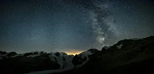 Category Mountain Landscapes Prints: Starry sky with Milky Way over Morteratsch Glacier in Bernina Group
