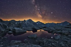 Outer Space Prints: Starry sky with Milky Way, mountains of Uri