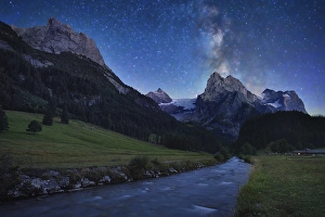 Starry sky with Milky Way, above Wellhorn Mountain