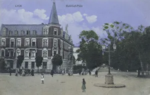 Station square in Lyck, formerly East Prussia