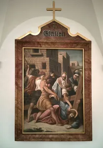 Stations of the Cross by an unknown artist in the ambulatory of the Catholic pilgrimage church of the Holy Trinity in