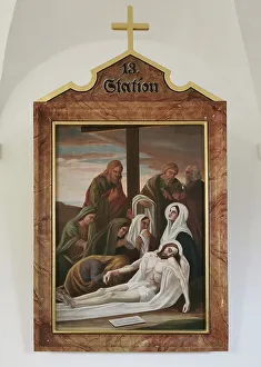 Stations of the Cross by an unknown artist in the ambulatory of the Catholic pilgrimage church of the Holy Trinity in