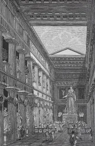 The statue of Athena Parthenos of Pheidias in the Cella of the Parthenon