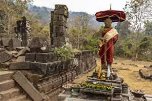 Statue of King Kammmatha, Dvarapala or gatekeeper at the mountain temple Wat Phu