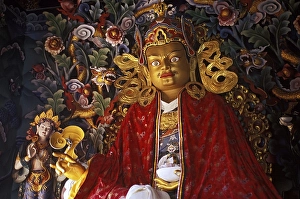 Statue of Padmasambhava ( Guru Rinpoche ) at the altar of the bhutanese temple