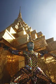 Statue of Yaksha Golden Chedi Wat Phra Kaew temple Bangkok Thailand Asia
