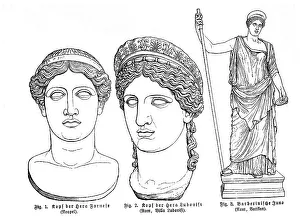 Statues of deities, an illustration from Meyers Konversations-Lexikon