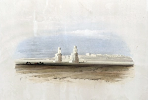Statues of Memnon in Thebes, Egypt, c. 1850, Historical, digitally restored reproduction from a 19th century original, exact date unknown, AI generated, Africa