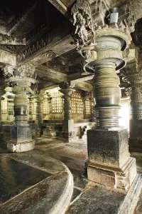Statues and pillars in garbhagruha of hoysaleswara temple