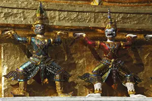 Statues of Yaksha Golden Chedi Wat Phra Kaew temple Bangkok Thailand Asia