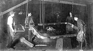 Steam locomotive construction, welders at work