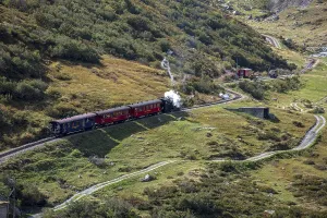Steam railway, train with steam locomotive