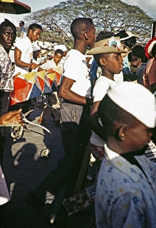 Steel drum band at carnival, Trinidad, 1962