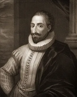 Steel engraving, c. 1860, Miguel de Cervantes Saavedra