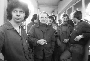 Steelworkers at Orenstein & paddock gathered for a spontaneous strike for wages behind the gates of their factory in