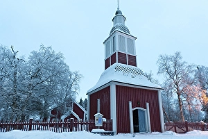 Steeple, Jukkasjaervi Church in the snow