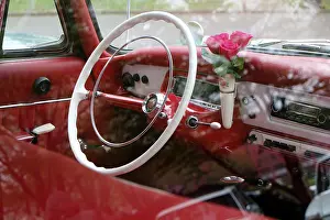 Steering wheel and dashboard of a Russian Tatra 603