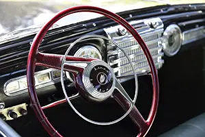 Framed Print : Steering wheel, Lincoln Continental handlebar at Oldtimer Exhibition