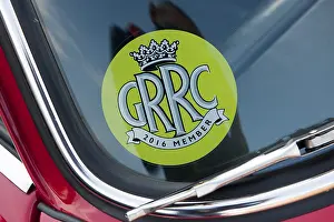 Sticker Goodwood Road Racing Club on windscreen of classic car from Goodwood member