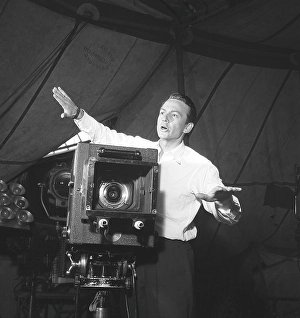 Stig Olin, 1920-2008, Swedish actor, film director etc. Here at a film camera during a film recording 1953. Kristoffersson ref BM52-10