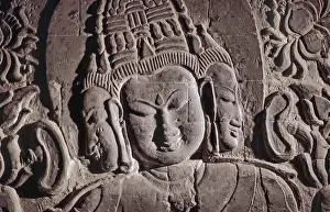 Framed Print : Stone Buddha half-relief with three faces in Nanapaya Temple