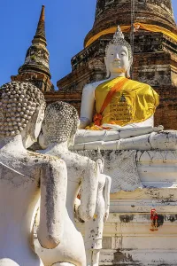 Stone Buddha statues, historic Buddhist temple complex