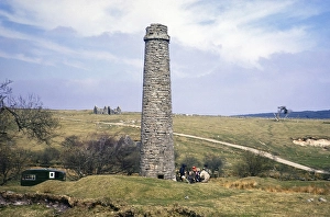 Stone chimney at Powder Mills, Dartmoor National Park, Devon, England, UK 1972