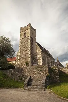 Stone church with a tower