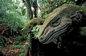 Stone dragon in the Hindu temple Monkey Forest