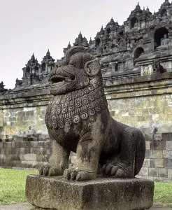 Category Buddhism Prints: Stone guardian in front of the Borobudur Temple Complex