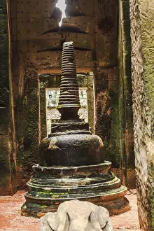 Stone pagoda inside the ancient buddhist temple