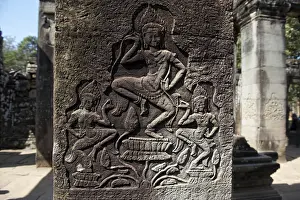 Stone relief with dancing girls in the temple complex of Bayon