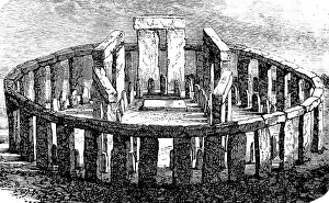 Stonehenge near Salisbury, National Trust Monument, history of prehistoric mankind, England, historical illustration 1880