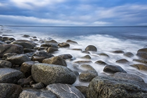 Stones and waves on the coast, near Unstad