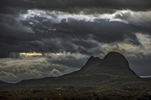 Category Mountain Landscapes Prints: Storm clouds over the mountain Suilven at night