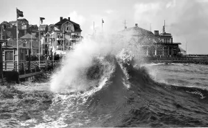 Storm on a coast, high wave, historic photgraph