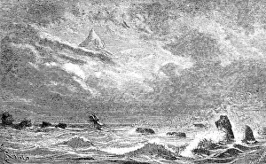 Storm in the Norwegian Sea around the island of Jan Mayen