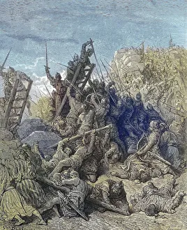 Storming Damiette, an important city during the Crusades in the 12th and 13th centuries
