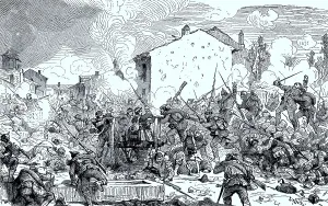 The storming of St. Privat by the Guard and the Saxons on the evening of 18 August 1870 during the Franco-Prussian War