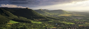 Category Mountain Landscapes Prints: Stormy atmosphere above the castle ruins of Hohenneuffen