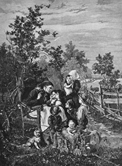 Storyteller, wood engraving, 1880