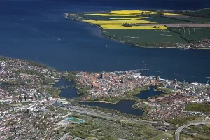 Stralsund, with the island of Rugen in the background