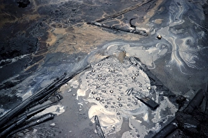 Stream of liquid moving pitch tar in Pitch lake, Trinidad c 1962
